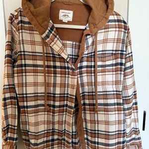 American Eagle Outfitters Women's Checkered Utility Jacket - Brown and White
